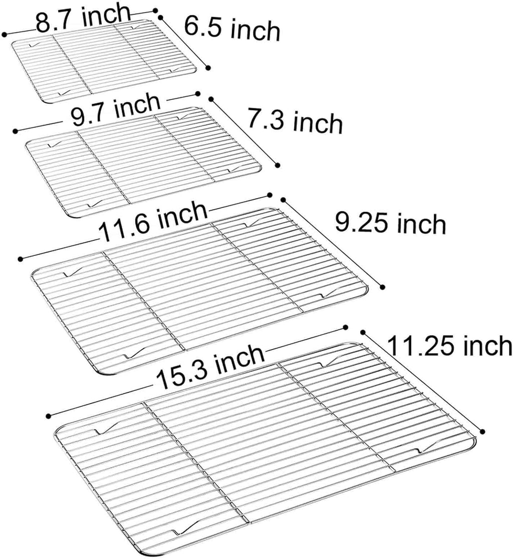 TeamFar Baking Cooling Rack Set of 4, Stainless Steel Rack for Cooking Roasting Grilling, Healthy & Mirror Finish, Oven Use & Dishwasher Safe