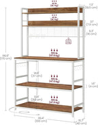 VASAGLE Hutch Bakers Rack with Power Outlet, 14 Hooks Microwave Stand, Adjustable Coffee Bar with Metal Wire Panel, Kitchen Storage Shelf, 15.7 x 39.4 x 66.9 Inches, Rustic Walnut and White UKKS038W41