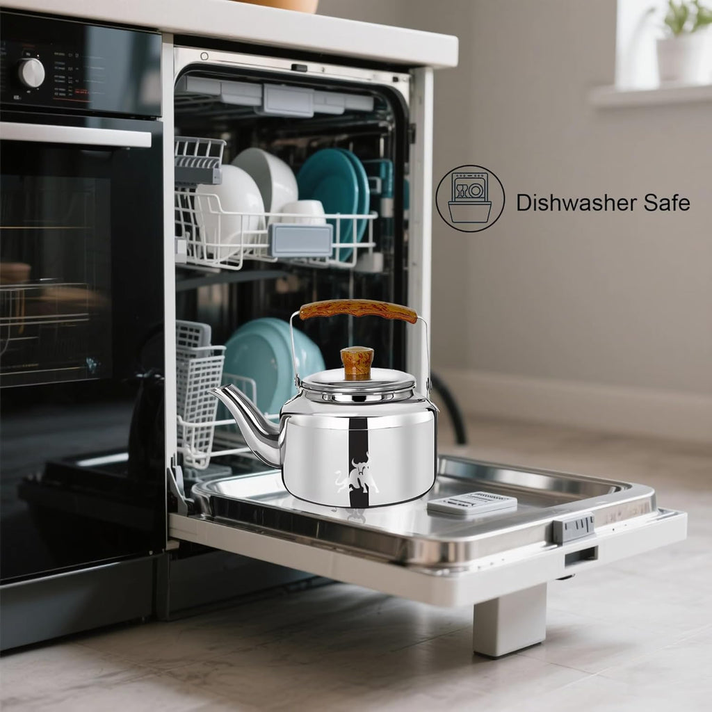 Chandler 3.12 Liter Tea Pots, Vintage Tea Kettle - 0.4mm Stainless Steel Pot - Hard to Dent | Ergonomic Handle with a Cool Grip | Portable Tea Kettle For Camping (Silver Colour)