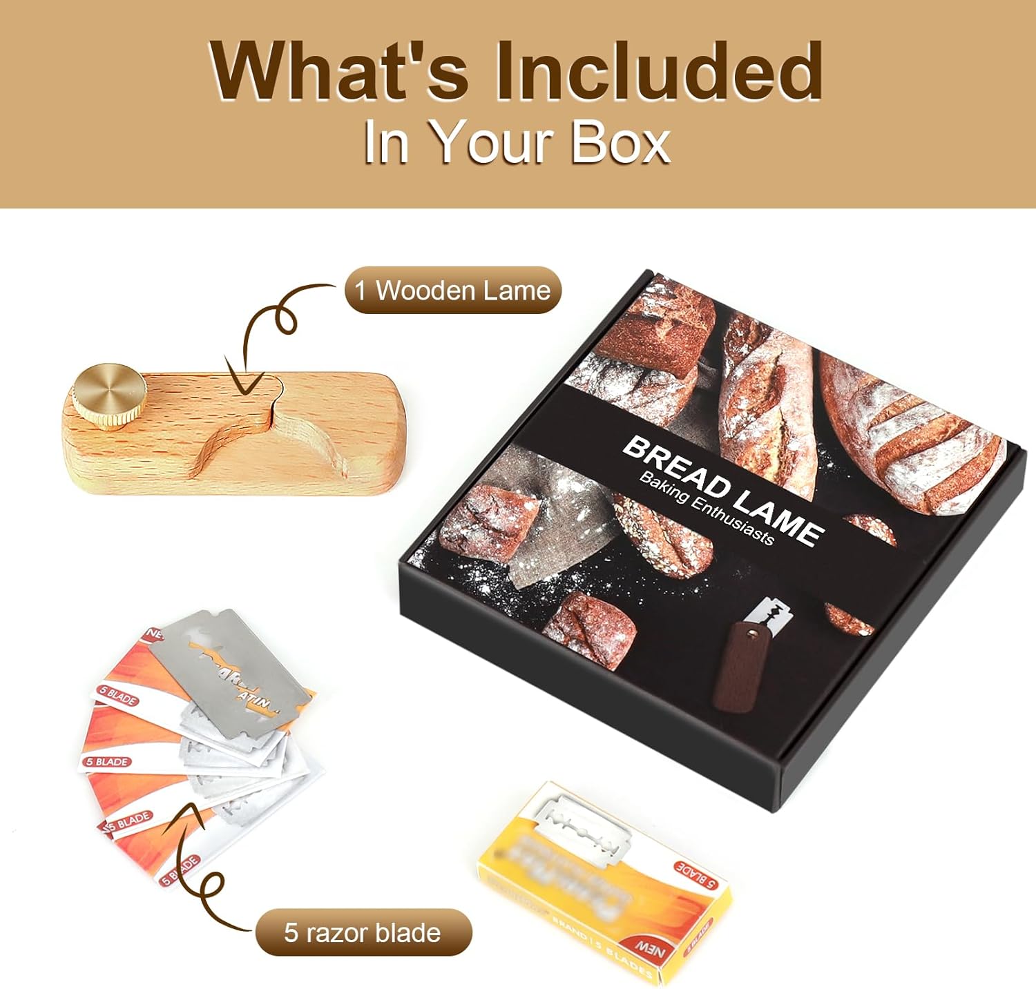 Bread Lame,Magnetic Wooden Dough Scoring Tool,Hand Crafted Sourdough Lame Scoring Tool for Sourdough Bread Baking with 5 Razor Blades