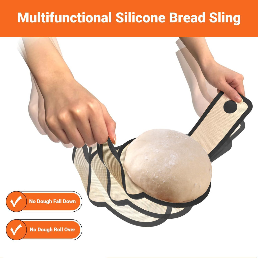 Silicone Bread Sling for Dutch Oven - 2 Pcs Non-Stick & Easy to Clean Reusable Silicone Bread Baking Mat Set with Extra Long Handles, Easy to Transfer Sourdough Bread, Gray, Orange