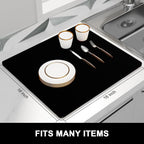 Rnivvi Dish Drying Mat, 16x18" Absorbent Drying Mat for Kitchen Counter, Cute Heat Resistant Dish Drying Pad Anti-Slip Dish Mat Drying Kitchen Mat, Dish Rack Mats for Bar Counter, Jet Black