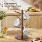 Wooden Mug Holder Tree, Coffee Cup Holder, Mug Organizer with 6 Hooks (Brown)