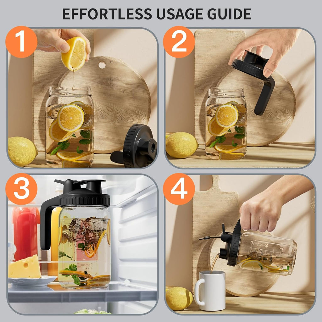 Glass Mason Jar Pitcher - 32oz with Pour Spout Lid, Airtight Seal - Ideal for Cold Brew Coffee, Juice, Lemonade, and More - Premium Glass Jug for Beverages and Sun Tea-Dark Cover