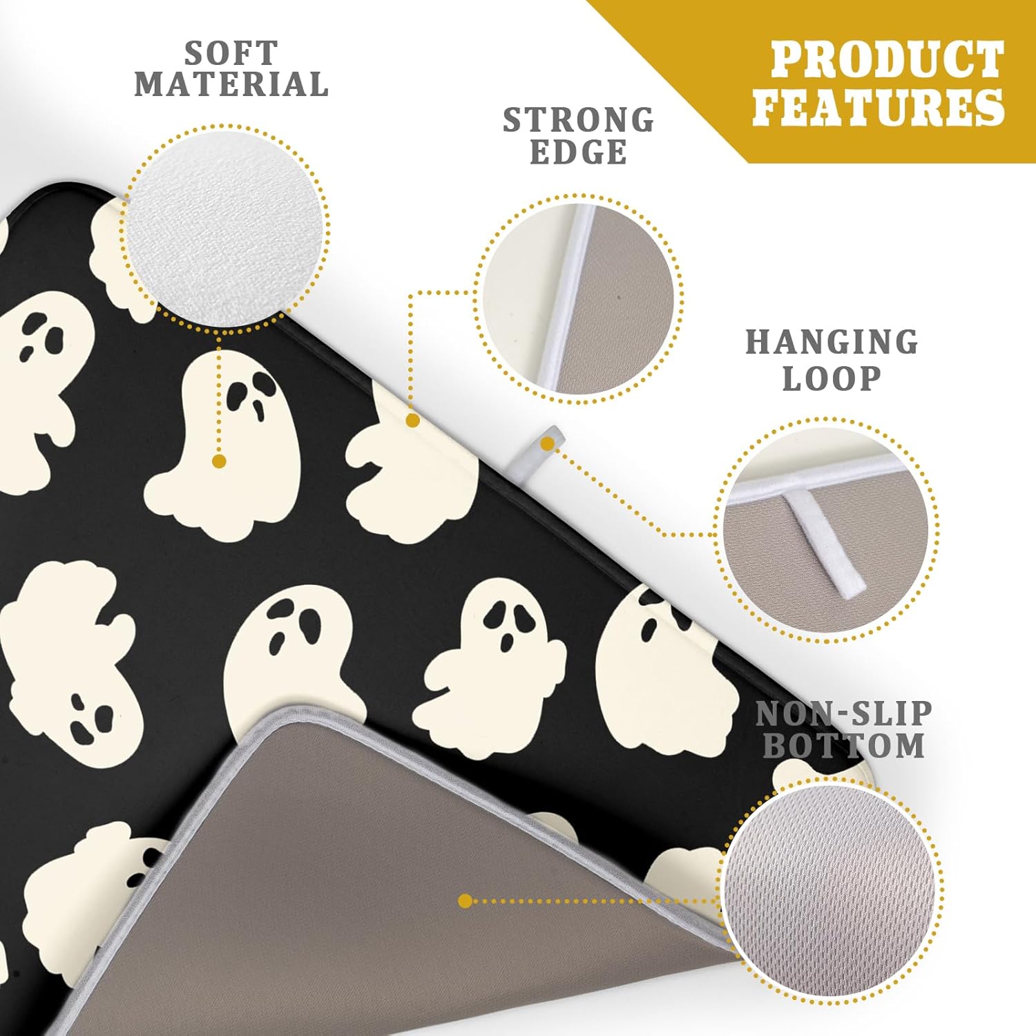 Halloween Ghost Dish Drying Mat 16X18 Inch Spooky Halloween Drying Mat for Kitchen Counter Black White Absorbent Microfiber Reversible Dishes Pad Dish Drainer Mat for Halloween Kitchen Accessories