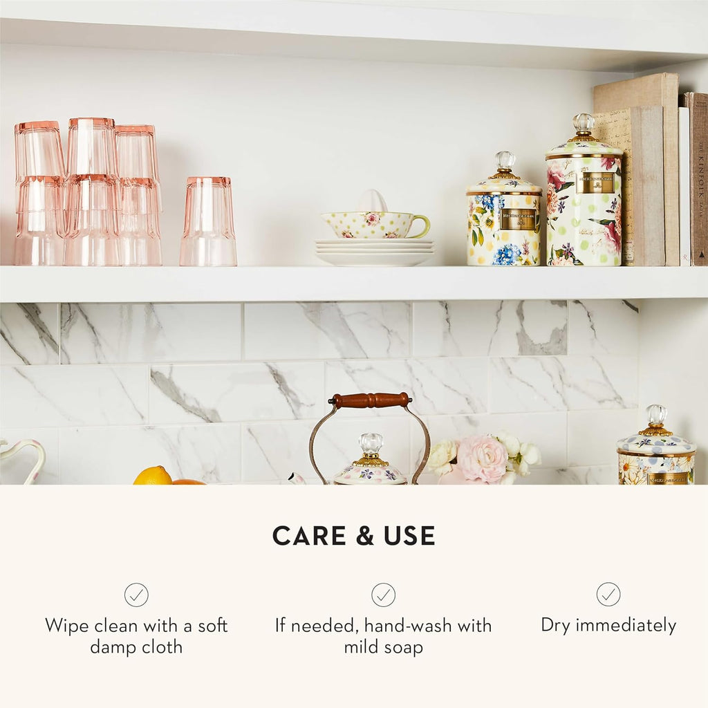 MACKENZIE-CHILDS Wildflowers Enamel Canister, Floral Kitchen Storage Container with Lid, Large