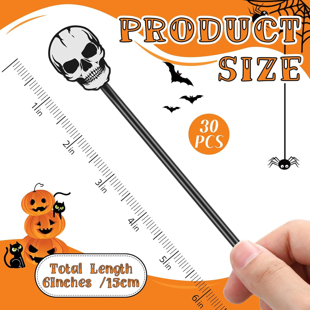 30 Pcs Halloween Swizzle Sticks Plastic Coffee and Cocktail Stirrers Fall Thanksgiving Drink Stirrers Cocktail Mixers for Halloween Fall Autumn Party Tea Coffee Bar Decoration(Skull)