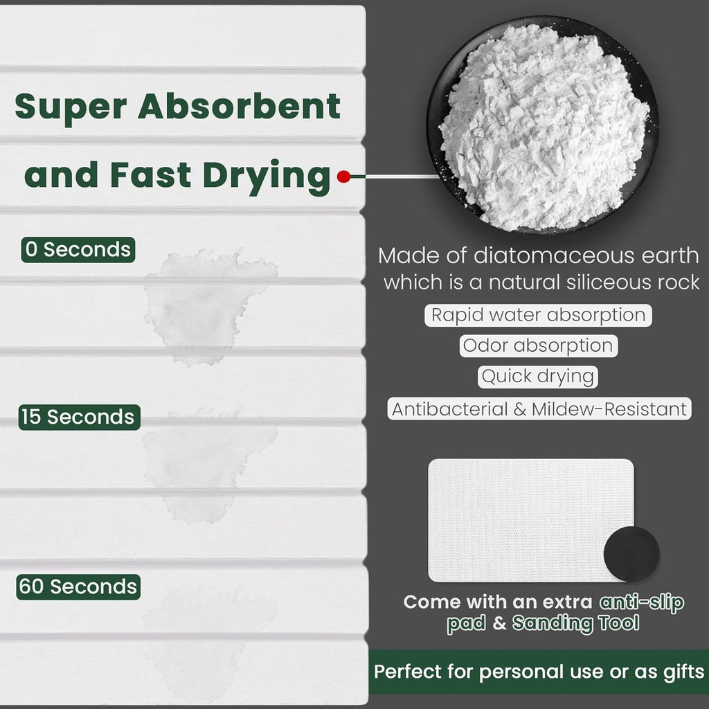 Stone Drying Mat for Kitchen Counter, Roll-Up Stone Dish Drying Mat, Large Fast Drying Kitchen Mat, Diatomaceous Earth Dish Mat Drying Kitchen Mat (White)