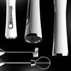 Rechargeable Handheld Milk Frother - Electric Foam Maker - Portable Coffee Frother Wand with 2 Heads - Stainless Steel Electric Whisk for Coffee, Latte, Cappuccino, Macchiato, Hot Chocolate (White)