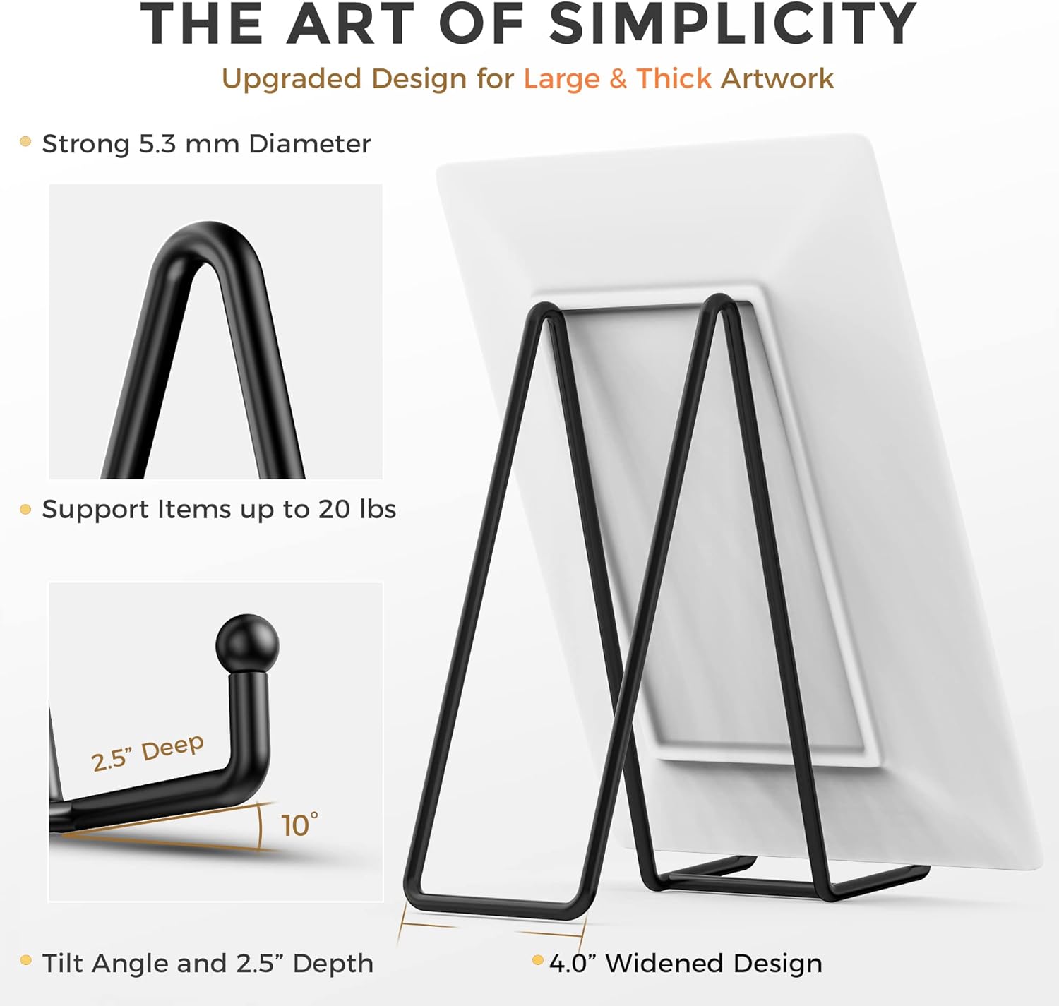TR-LIFE 10 Inch Large Plate Stands for Display - Metal Plate Holder Display Stand + Picture Frame Holder Stand + Small Easels for Decorative Platter, Book, Plaques, Photo, Tabletop Art (2 Pack)