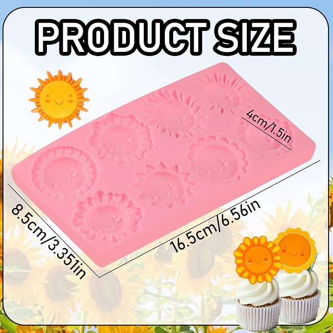 1 Pack Sun Fondant Mold for Cake Decoration, Completing 8 Different Shapes Of Smiling Candy Chocolate Silicone Molds At Once, Sugar Baking Tools, Clay Project Gypsum Resin Decor Supplies