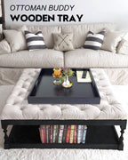 20 Inches Square Wooden Ottoman Tray Black, Large Wood Serving Tray with Handles for Living Room, Serving Food Breakfast, Ottoman Coffee Table Couch Sofa Kitchen