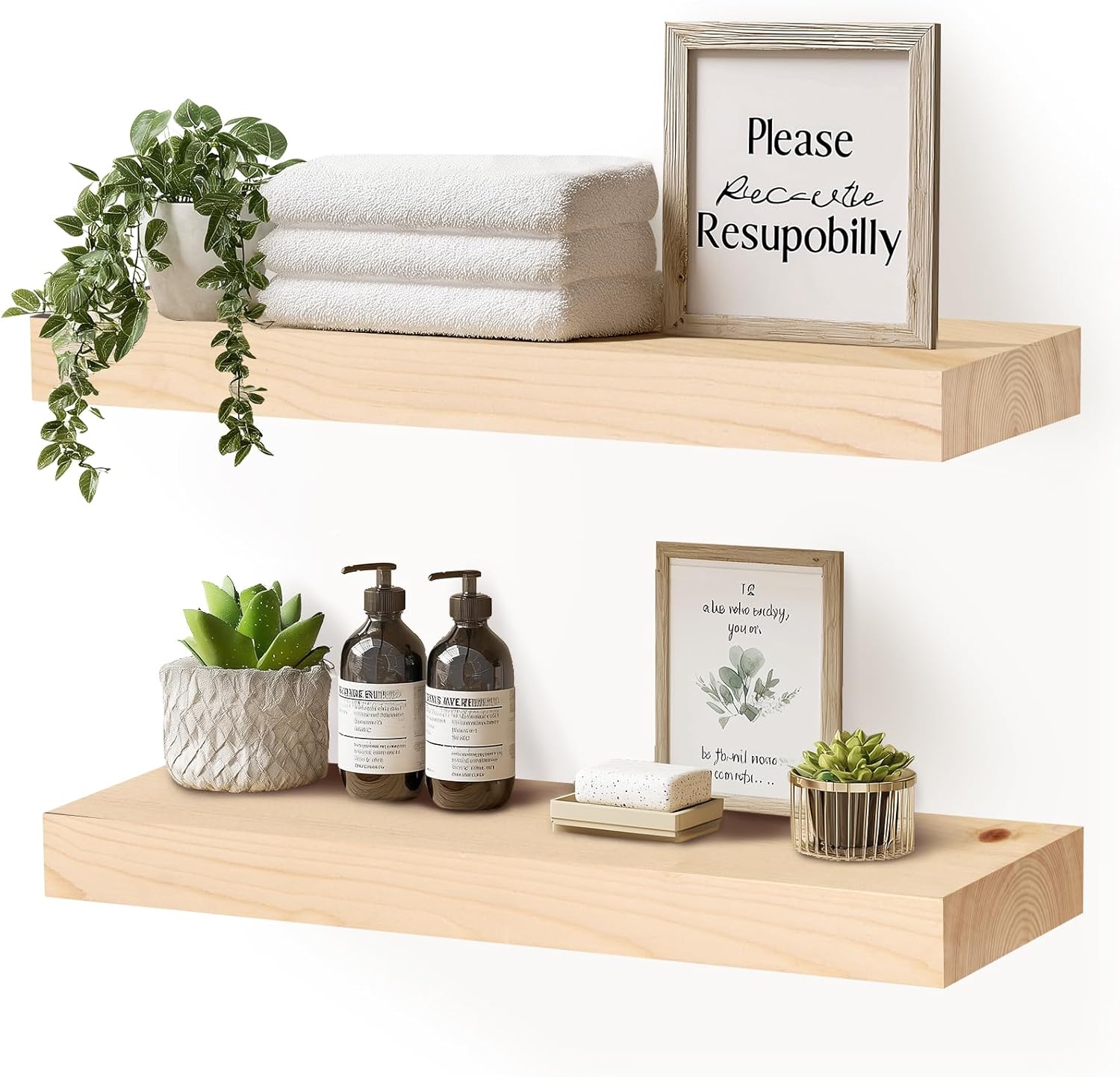 17x8x1.6 inch Floating Shelves Set of 2 – Solid Wood Rustic Wood Wall Mounted Shelf for Kitchen, Bathroom, Living Room