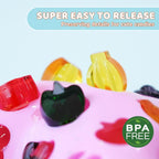 HKNMTT Gummy Fruit Molds Silicone, Mini Cute Fruit Shaped Candy Chocolate Tray Molds With 2 Droppers, 4 Pack 264 Cavities Non-stick Bite Size Kids Apple Molds, DIY Candy Making Kit