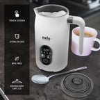 NELO Electric Milk Frother, 4 In 1 Digital Milk Frother and Steamer with Real-Time Temperature Control, Automatic Frother for Coffee, Latte, Hot Chocolate, Cappuccino, BPA Free Stainless Steel (White)