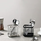 Utensil Holder, Stainless Steel Sink Drying Rack, Silverware Cutlery Flatware Holder, Cutlery Drainer for Utensils, Rust-Proof Kitchen Sink Organizer (Black)