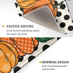 Autumn Pumpkin Dish Drying Mat for Kitchen Counter,Black Round Dot Decoration Drying Mat 18 x 24 Inch with Absorbent Reversible Microfiber Dish Drying Pad Dish Rack Drainer Mat for Coffee Bar