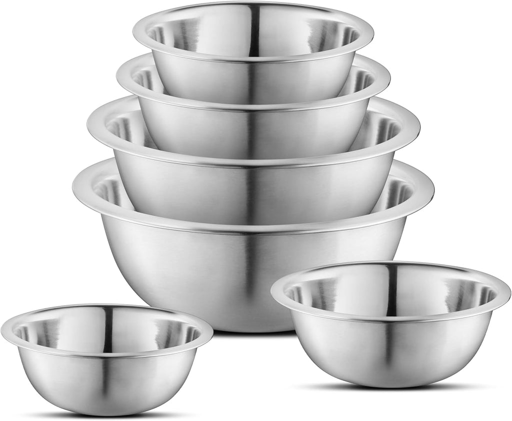 AVADOR Set of 6 Premium Stainless Steel Mixing Bowls Set, Easy To Clean, Space Saving Nestable Design, Great for Cooking, Baking, Prepping (0.75qt, 1.5qt, 3qt, 4qt, 5qt, 8qt)