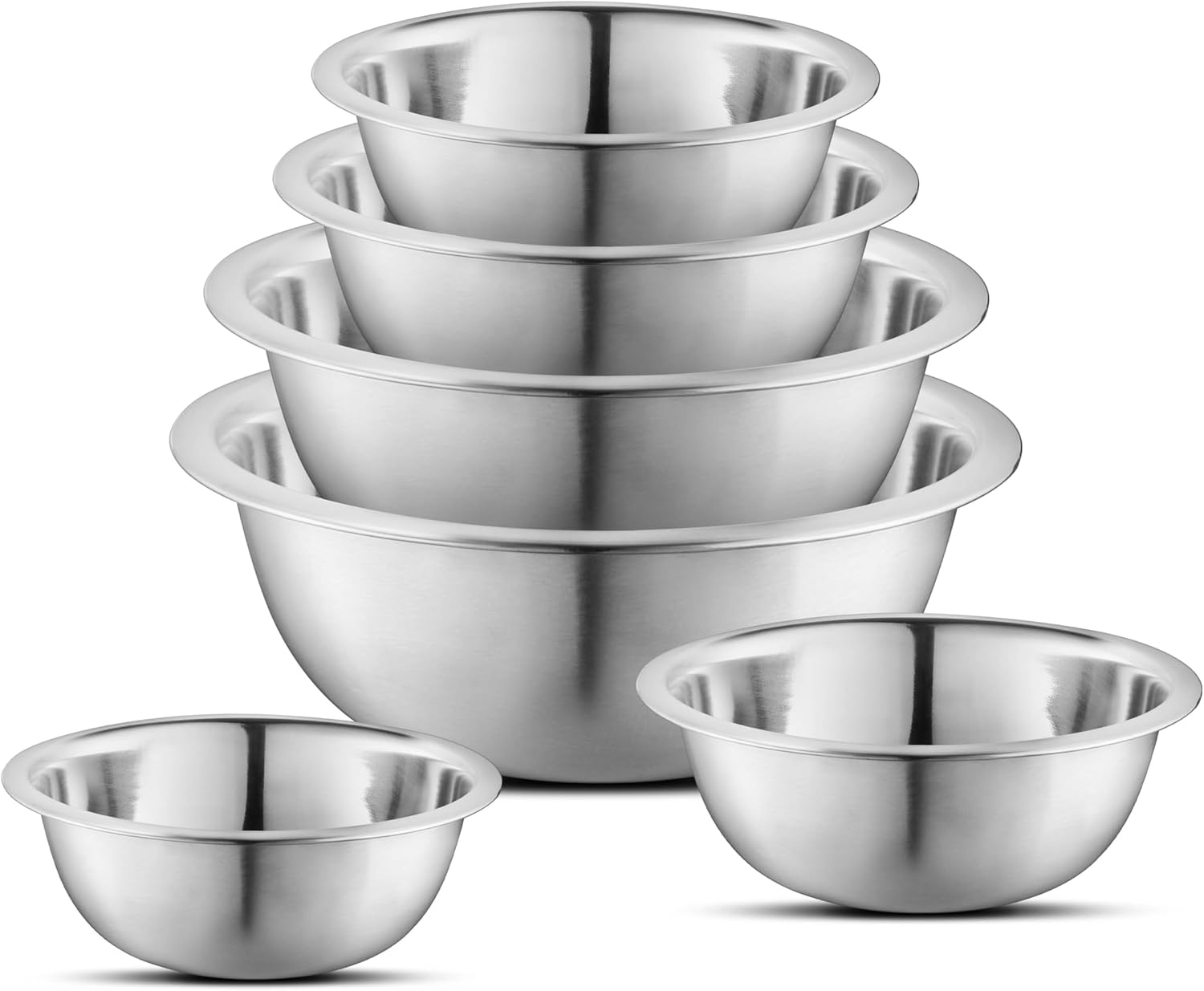AVADOR Set of 6 Premium Stainless Steel Mixing Bowls Set, Easy To Clean, Space Saving Nestable Design, Great for Cooking, Baking, Prepping (0.75qt, 1.5qt, 3qt, 4qt, 5qt, 8qt)