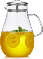 2000ML/68OZ Glass Pitchers with Lid for Hot and Cold Drinking, Heat Resistant Borosilicate Glass Pitcher for Tea, Juice, Milk, Cold Hot Beverages