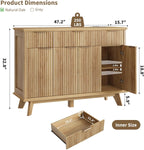 QUW Fluted Sideboard Buffet Cabinet with Charging Station, 47.2" Kitchen Storage Cabinet with Drawers and Adjustable Shelves, Modern Coffee Bar Kitchen Table for Dining Room, Living Room, Natural Oak