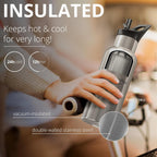 Stainless Steel Water Bottle with Straw, Infuser & 3 Lids: 18/32 OZ Leak-Proof Vacuum Insulated ACTIVE FLASK Drinking Bottles Hot Cold: Double Walled Outdoor Drink Thermo Mug Tea Coffee Sport Gym Bike