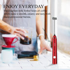 Delm Milk Frother Electric USB Stainless Steel Accessory - Frother Wand Foam Maker for Lattes - Milk Frother Handheld for Cappuccino, Frappe, Matcha, Hot Chocolate - Frother for Coffee (red)