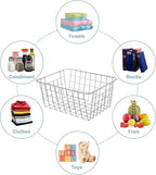 Wire Kitchen Storage Basket 4 Packs,Perfect Pantry Organization Accessories Baskets,Laundry Basket,Countertop Organization,Suitable for Kitchen,Bathroom,Bedroom,Tabletop,Stackable,Chrome