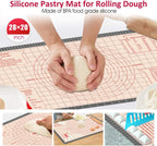 Pastry Baking Mat 28x20 Inch - Larger Silicone Baking Pastry Mat for Rolling Dough,Non Silp Silicon Dough Sheet Mat with Measurement,Perfect for Making Pie,Pizza