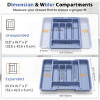 Caperci Large Silverware Organizer for Kitchen Drawer & Utensils - Expandable Drawer Organizer for Cutlery, Flatware & Gadget, BPA-Free Thick Plastic, Wider Compartments & Non-skid Feet (Breezy Blue)