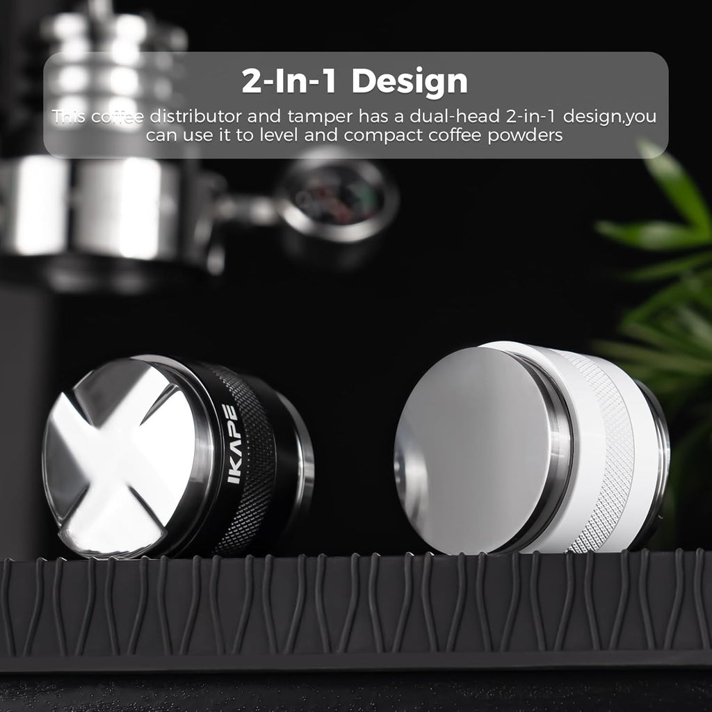 IKAPE Coffee Products, 53mm Coffee Distributor & Hand Tamper, Adjustable Depth Espresso Distributor Fits All 53mm Espresso Portafilter, Compatible with 54MM Breville Bottomless Portafilter (Black)