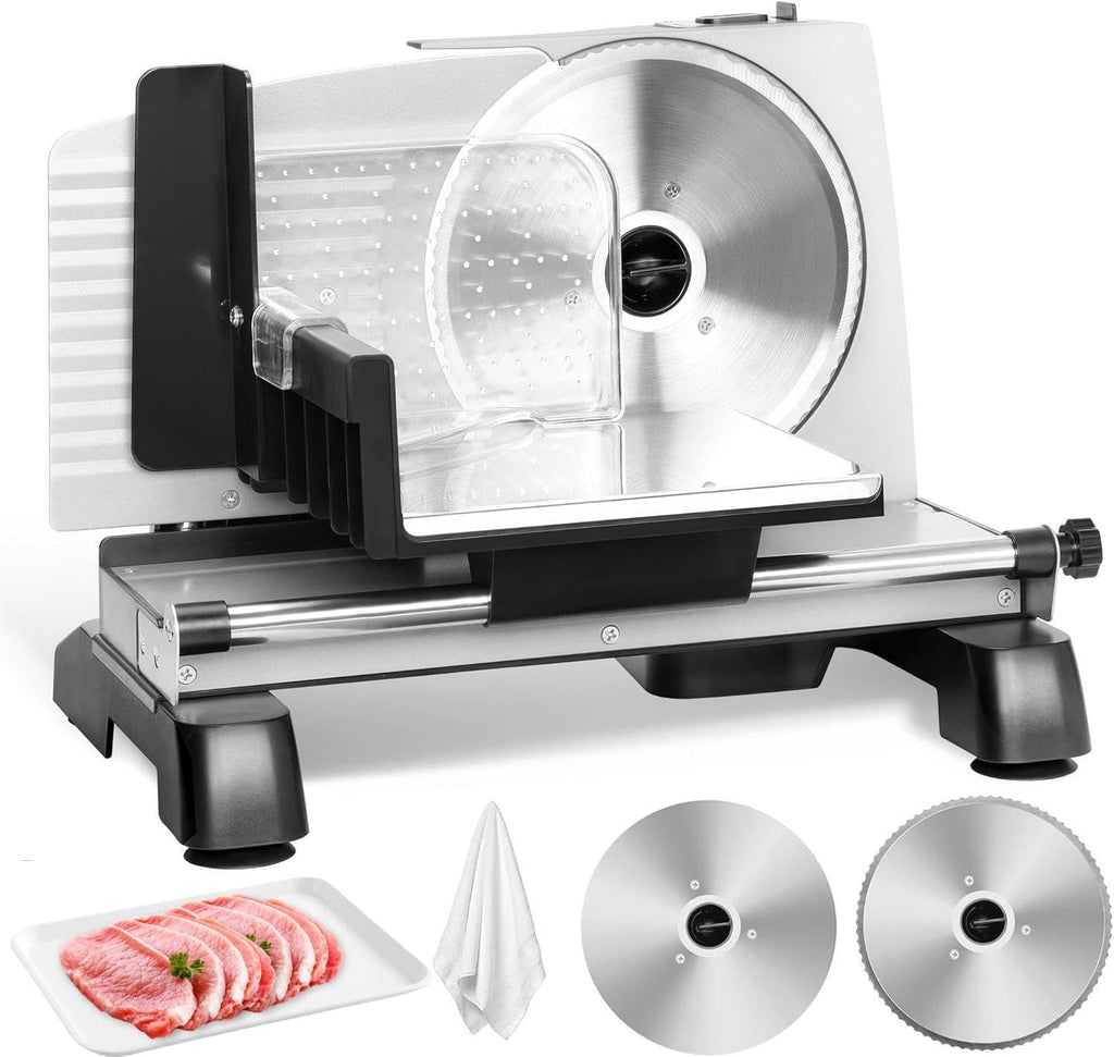 Meat Slicer, 200W Electric Food Deli Slicer with Adjustable Thickness and 2 Removable 7.5 Inch Stainless Steel Blades for Cheese and Bread, Ideal for Home (0-18 mm/0-0.7 Inches)