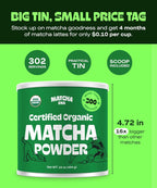MATCHA DNA Certified Organic Matcha Green Tea Powder (16 oz TIN CAN)