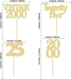 Gyufise 24Pcs Cheers to 25 Cupcake Toppers Glitter Twenty-five Vintage 2000 25th Birthday Cupcake Picks Hello 25 Years Birthday Cake Decorations for Happy 25th Anniversary Party Supplies Gold