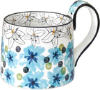 Ceramic Coffee Mug, 12oz Cute Floral Coffee Mugs with Large Handle, Blue Flower Design Stoneware Tea Cup for Office and Home