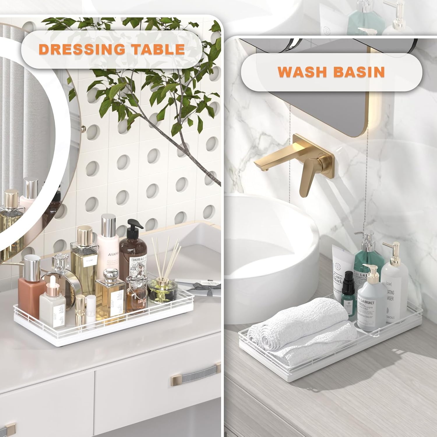 Oak Bathroom Toilet Tank Tray, 13" Wood Toilet Paper Storage Basket Tray Back of Toilet Basket Organizer,for Perfume Makeup Candle Kitchen Counter Coffee Table Decor White