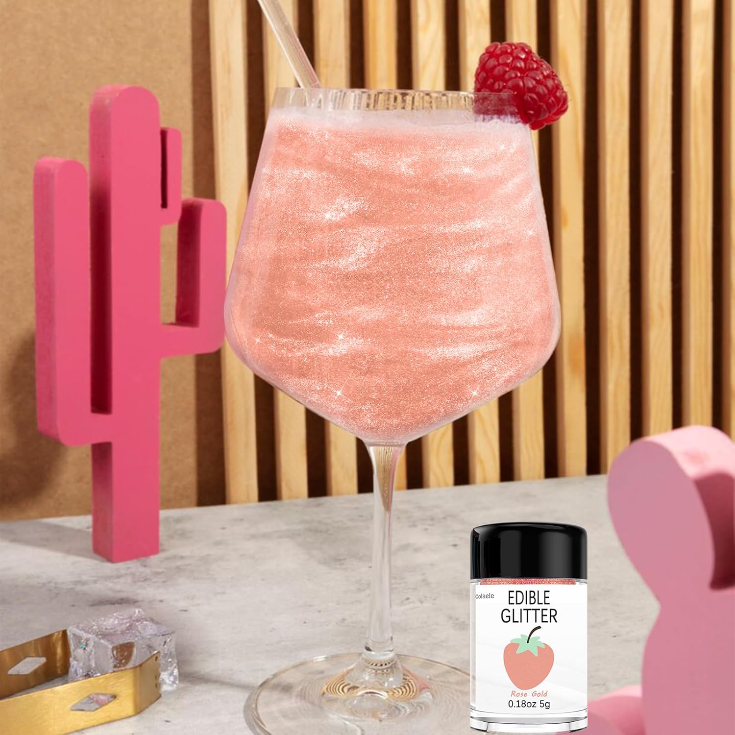 Rose Gold Edible Glitter for Cakes Drinks - Colaele 5 grams Food Grade Luster Dust Glimmer Powder Metallic Fancy Food Decorating Sprinkle Brew Glitter Dust Decorations Beverage Candy Dessert, Vegan