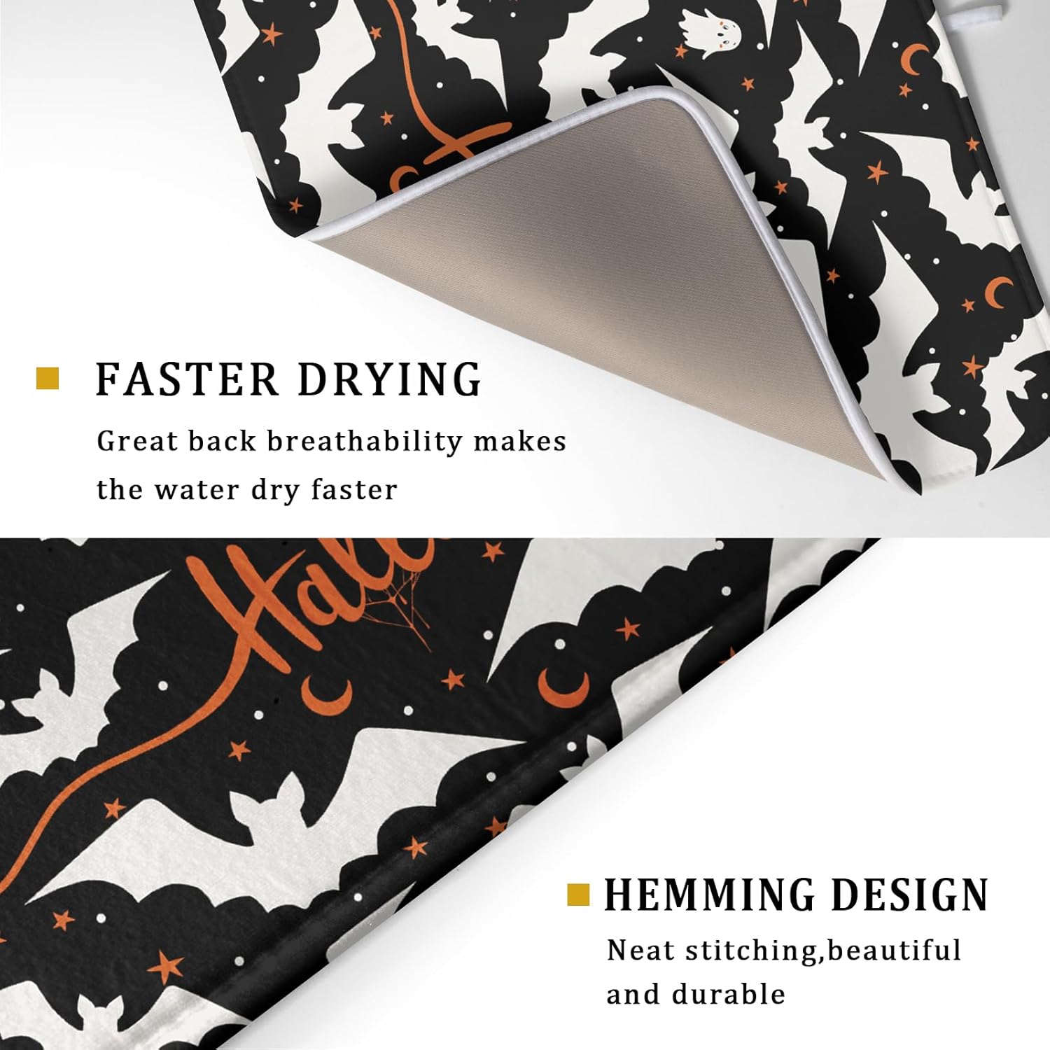 Halloween Drying Mats for Kitchen Counter 18”x24” Happy Halloween Spooky Bat Dishes Pad Microfiber Absorbent Fast Dry Dish Draining Mats Halloween Kitchen Decor Table Protector for Bar Countertop