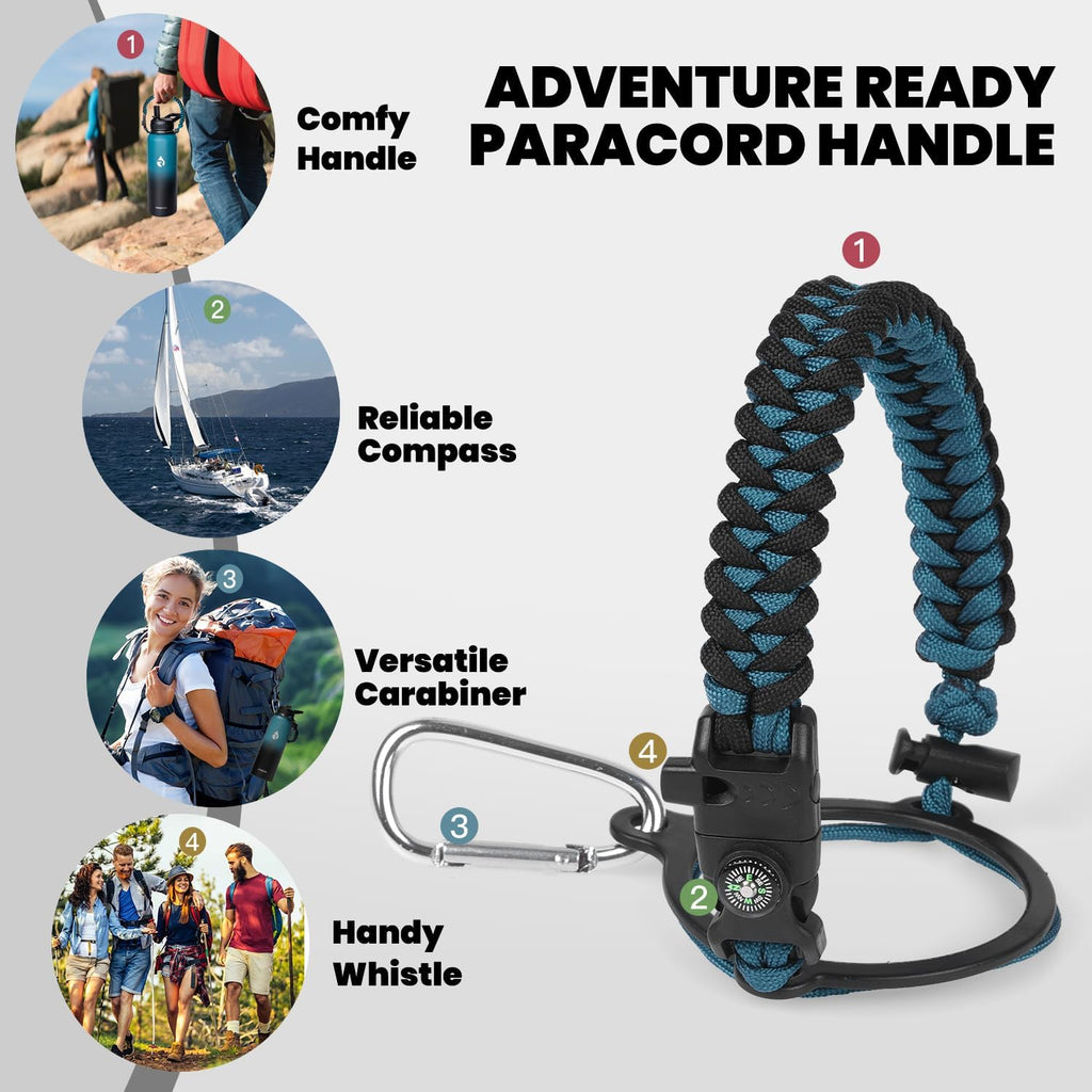 Insulated Water Bottle 40 oz, Triple Wall Vacuum Stainless Steel (Cold for 48 Hrs), Leak Proof & Non-BPA, Modern Water Flask Jug with Paracord Handle & Straw Spout Lids, Indigo/Black