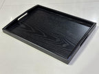 DILLMAN Serving Tray Large Black Wood Rectangle Food Tray Butler Tray Breakfast Tray with Handles (Small)