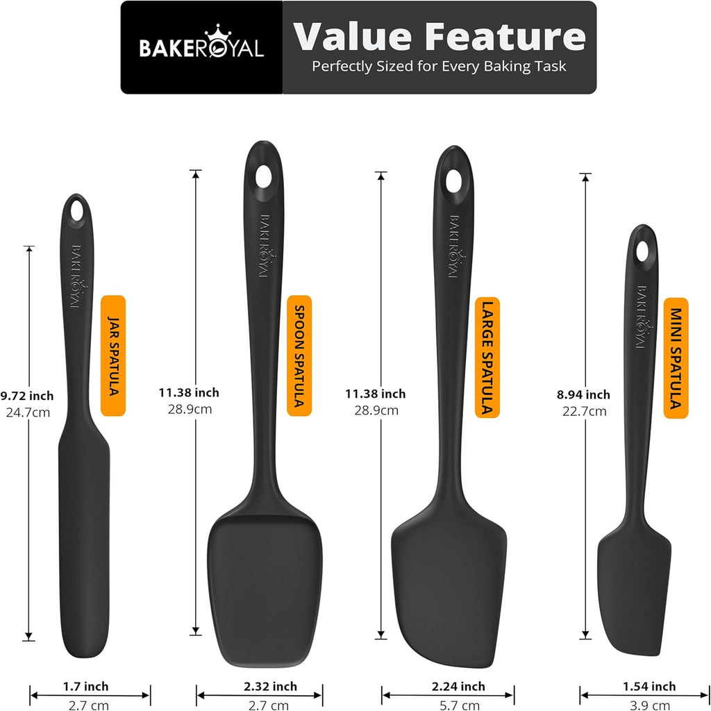Silicone Spatula Set - 4-Piece Rubber Spatulas Silicone Heat Resistant 600°F for Everyday Task - Seamless Design Kitchen Spatulas for Nonstick Cookware - Black