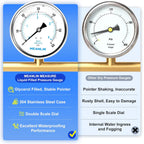 MEANLIN MEASURE 0~60Psi Stainless Steel 1/4" NPT 4" FACE DIAL Liquid Filled Pressure Gauge, Pool Sand Filter Water Pump Pressure Test Back Mount, with 1/4" x 1/2" NPT and 1/4" x 3/8" NPT Hex Bushing
