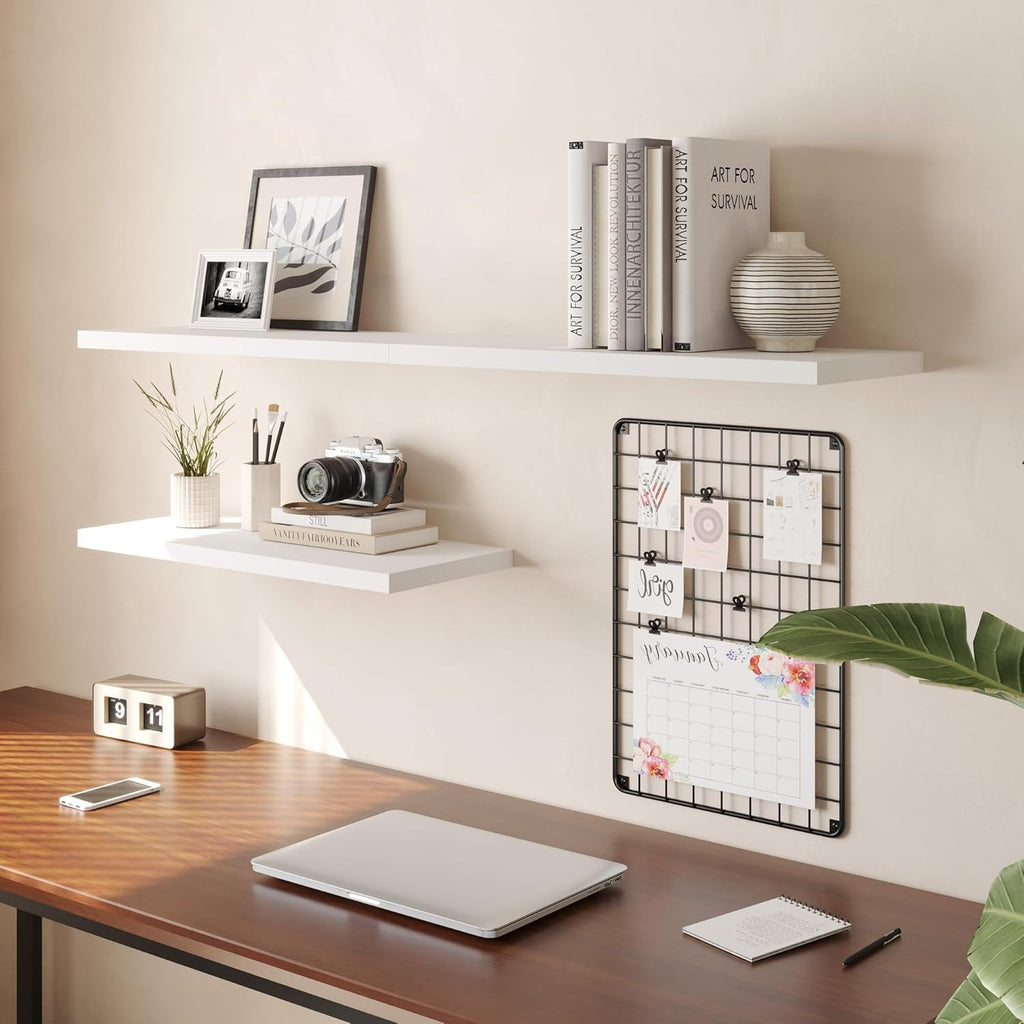 Wall Shelf Set of 2, White Floating Shelves 30 in W x 10 in D x 1 in H, Wooden Floating Wall Shelf with Invisible Brackets for Living Room/Bedroom/Bathroom/Kitchen Storage and Decor