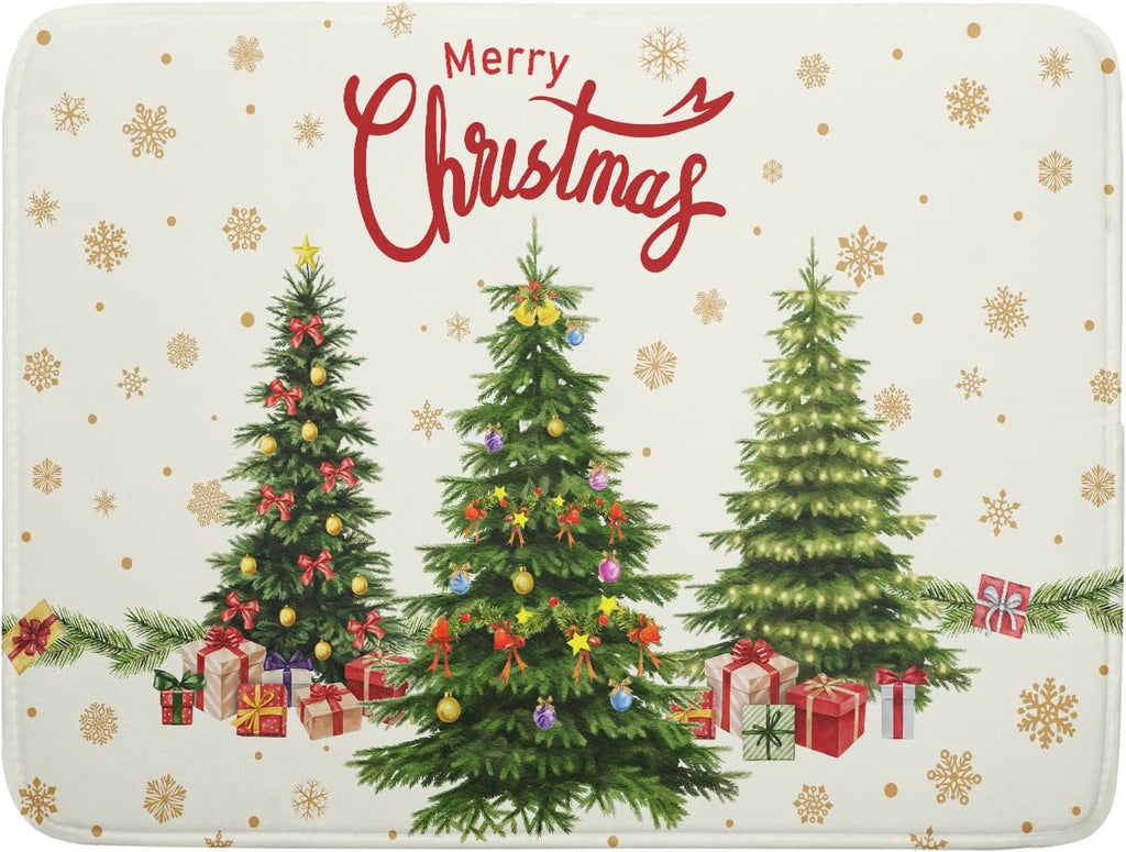 Merry Christmas Dish Drying Mats for Kitchen Counter 16x18 Inch Christmas Tree Dish Drainer Mats Dry Pad Xmas Forest Drying Mat for Dish Christmas Decorations for Kitchen Countertop Tableware Decor