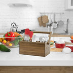 VaeFae Acacia Silverware Caddy with Handle, Wooden Utensil Holder, Mulip-pose Organizer for Kitchen, Office, Bathroom, Bedroom