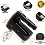 CBQ Hand Mixer Electric, 5-Speed 400W Powerful Motor, Hand Mixer Electric Handheld with Storage Case, Turbo Boost and 5x Accessories, Flat Beaters, Dough Hooks, Whisk (Black)