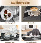 Arttown Coffee Mat for Countertops, Circular Geometric Modern Grey White Black Dish Drying Mat 2 Pcs for Kitchen Bar Accessories, Coffee Maker Espresso Machine Dish Rack Hide Stain Rubber 12x19in