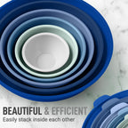 Zulay Kitchen 12 Piece Plastic Mixing Bowls with Leak-Proof Lids Set - Microwave and Freezer Safe Kitchen Mixing Bowls for Preparing, Serving and Storing - Large Nesting Bowls (Blue Ombre)