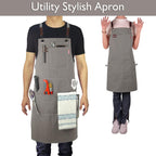 5 Pack Kitchen Apron, Work Apron, Canvas, Multiple Pockets, Gardening, Painting, BBQ, Artist, Carpenter, Sizes M to XXL, Dark Gray