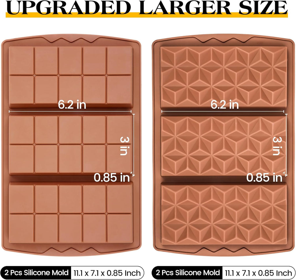 4 Pcs Chocolate Bar Mold Deep Dubai 0.85 Inch Stuffed Chocolate Molds Silicone Large Break Apart Silicone Molds (10 Snap + Pyramid)